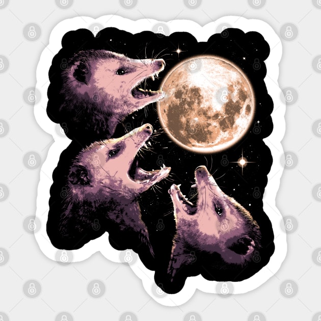 Three Opossums Howling at the Moon Funny Possum 3 Opossum Sticker by vo_maria